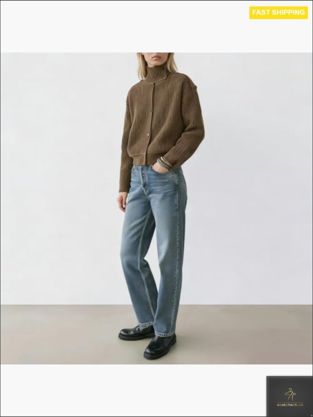 Cropped Cardigan Turtleneck Knit Coat Button Front Casual Elegant Fall Outfit - Picture 4 of 5
